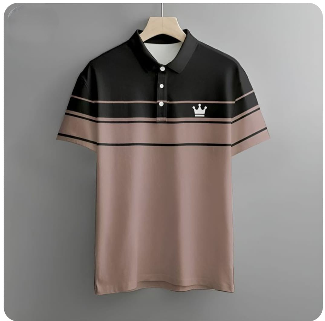 Luxury black and rose pink striped polo T - Shirt With a Crown Logo
