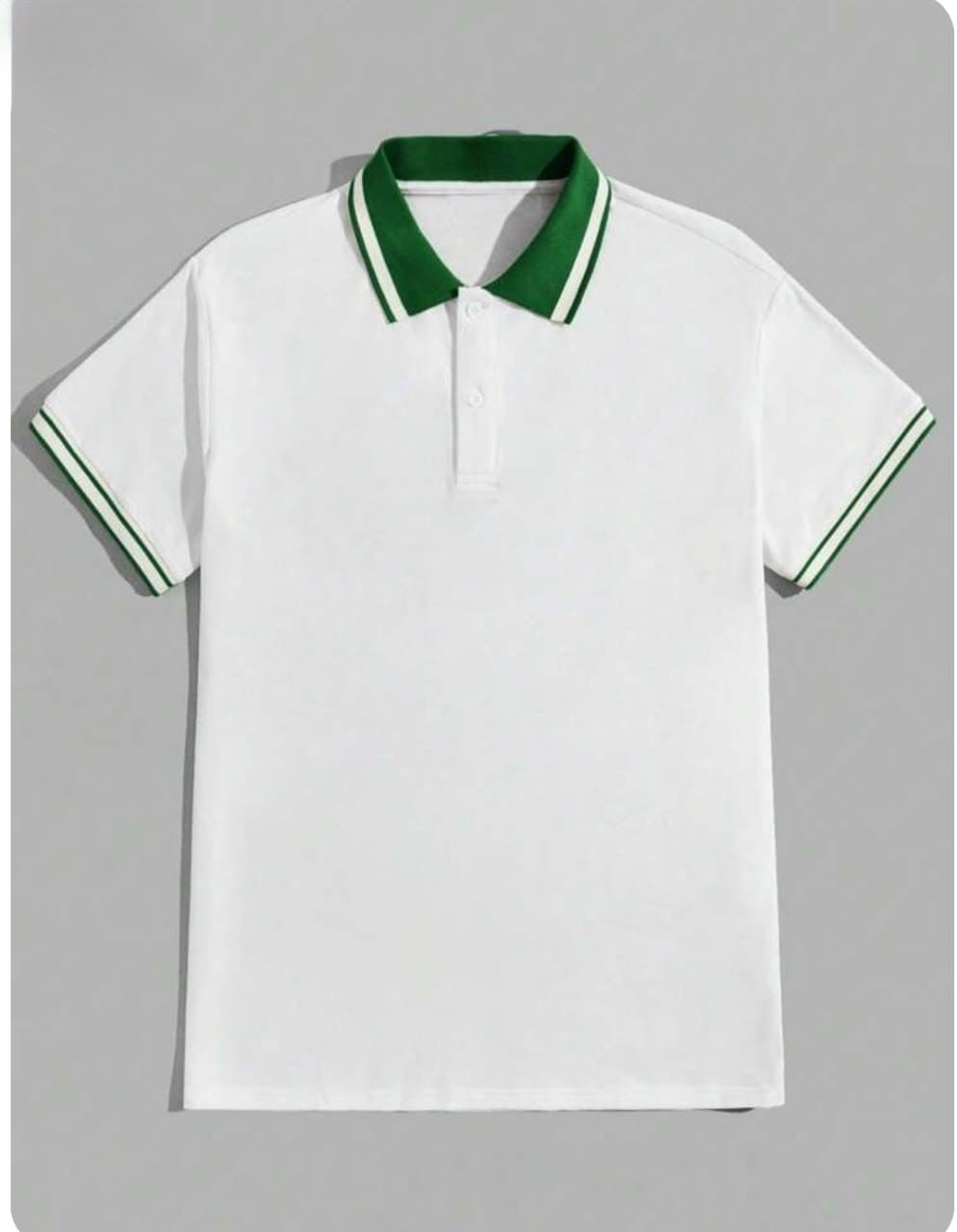 Ivy league style white polo With Green Accent